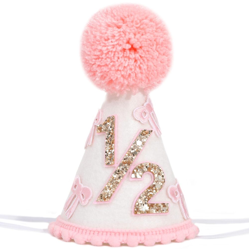 1890 Pink And White Bow 1/2 Hat - Bow 1/2 Birthday Theme Hat,Half Way To